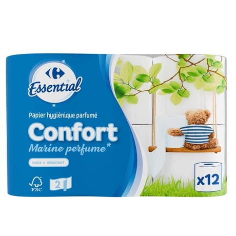 Carrefour essential papier toilette confort parfumé brise marine 12 rouleaux