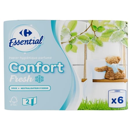 Carrefour essential papier toilette confort fresh 2 plis 6 rouleaux