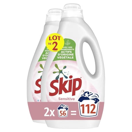 Skip lessive liquide sensitive peaux sensibles & bébé 2x56 lavages