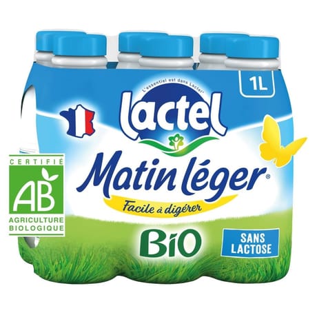 Lactel Matin léger lait bio bouteille uht  1.2% mg 6x1l