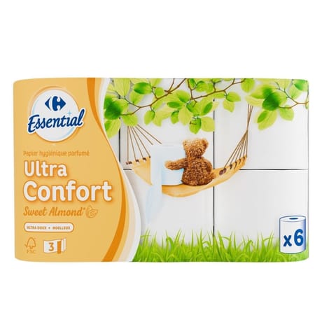 Carrefour essential papier toilette parfumé amande douce 6 rouleaux