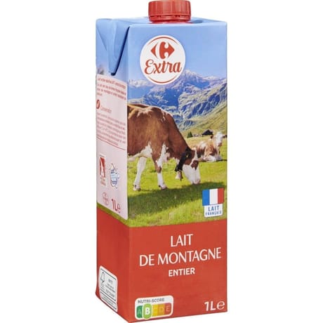 Carrefour extra lait de montagne entier uht brique 1l