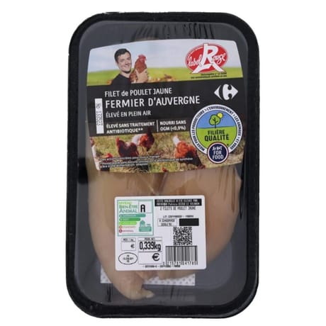 Carrefour 2 filets de poulet fermier jaune d'Auvergne Label Rouge