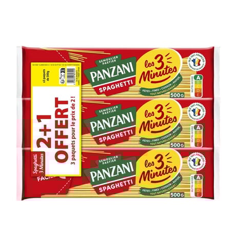 Panzani spaghetti cuisson rapide 2x500g + 1 paquet offert 1500g