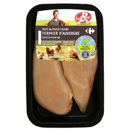 Carrefour 2 filets de poulet fermier blanc d'Auvergne Label Rouge