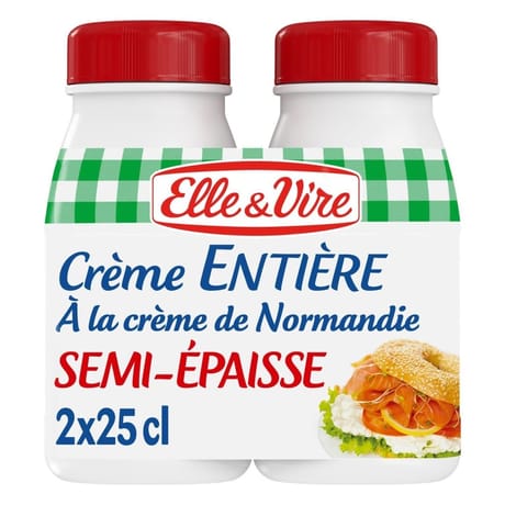 Elle & vire crème entière semi épaisse bouteille 2x25cl