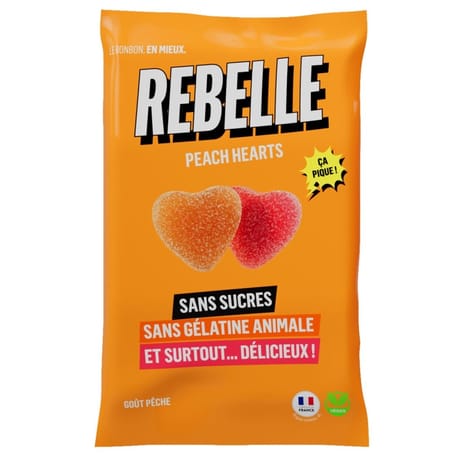 Rebelle coeurs peches ss sucres vegan 50g