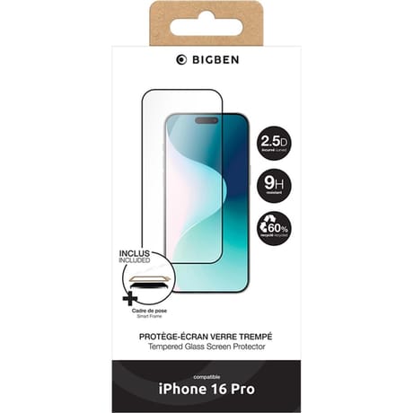 Protège écran 2.5d iphone 16 pro + smartframe - certifié grs