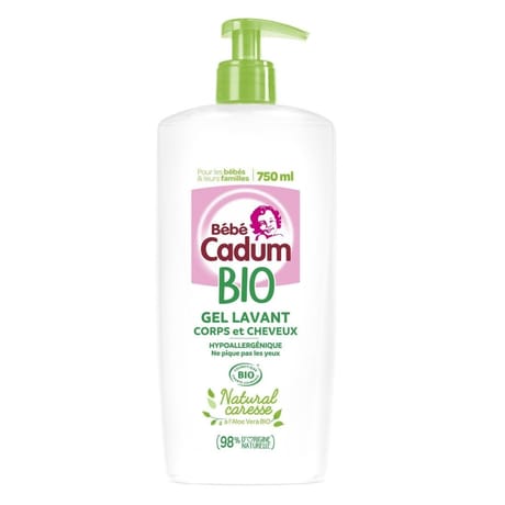 Bébé cadum bio gel lavant corps et cheveux aloe vera 750ml