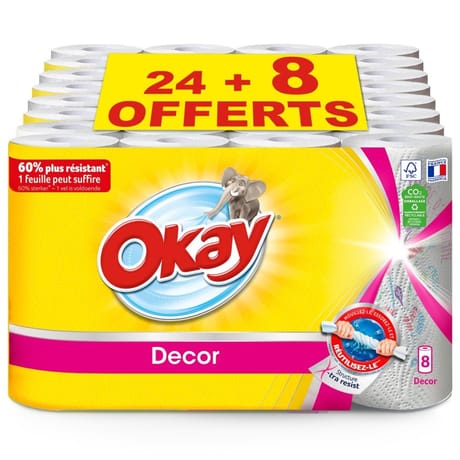 Okay essuie tout decor 32 rouleaux 24+8 offerts