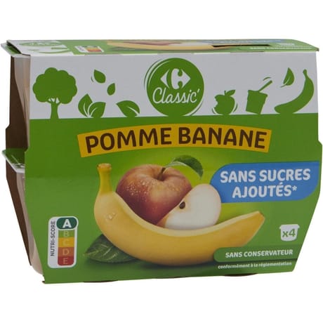 Carrefour classic' desserts pomme banane sans sucres ajoutés x4 - 400g