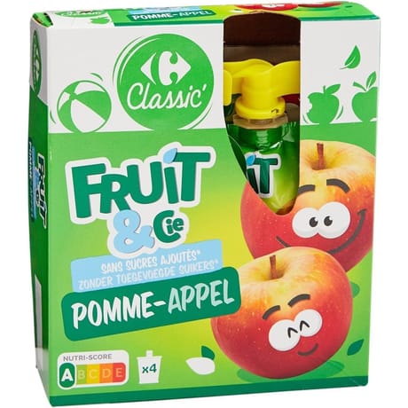 Carrefour classic' fruit&cie compotes pomme sans sucres ajoutés x4 - 360g