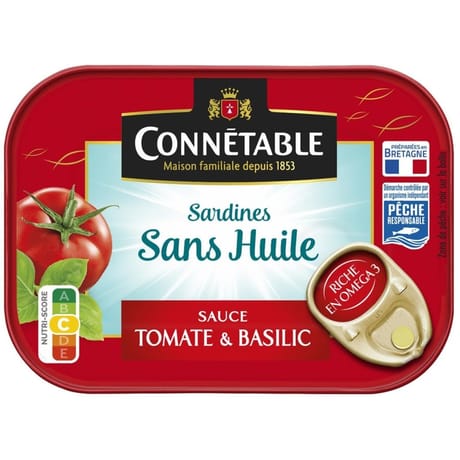 Connétable 1/6 sardines peche responsable sauce tomate et basilic sans huile 115g