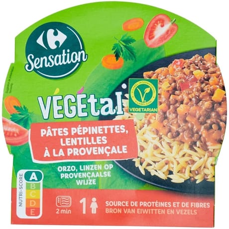 Carrefour sensation pâtes pépinettes lentilles à la provençale 300g