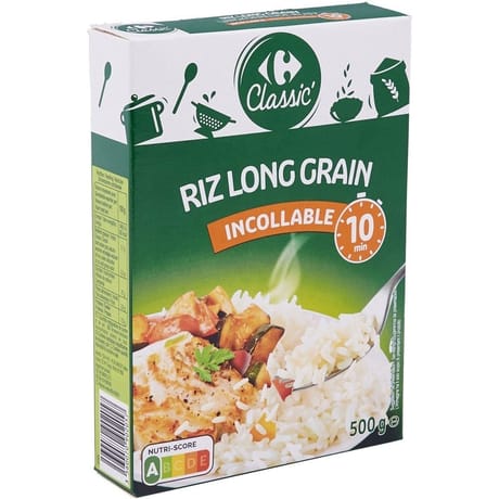 Carrefour classic' riz long grain incollable 10 min 500g