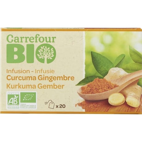 Carrefour bio infusion curcuma gingembre bio 20 sachets 30g