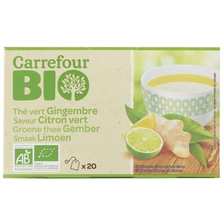 Carrefour bio thé vert gingembre citron vert bio 20 sachets 32g