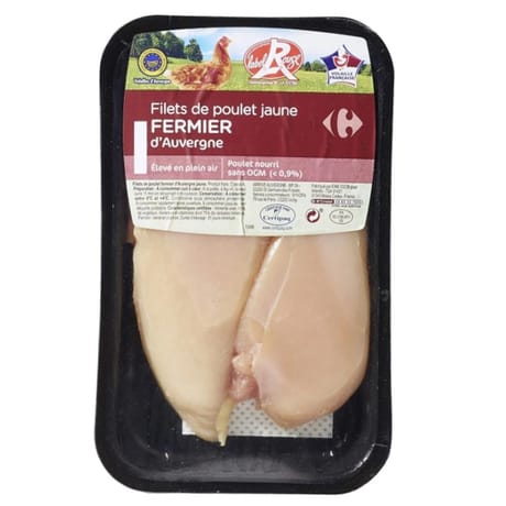 Carrefour filet de poulet jaune fermier d'Auvergne label rouge x2