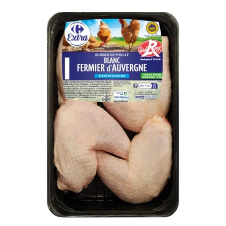 Carrefour 4 cuisses de poulet blanc fermier d'Auvergne label rouge