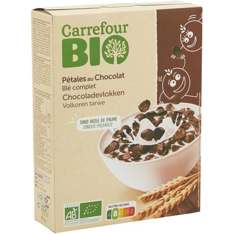 Carrefour bio céréales pétales au chocolat blé complet bio 375g