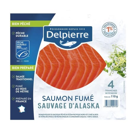 Delpierre saumon rouge d'Alaska fumé, pêché en Pacifique 110g