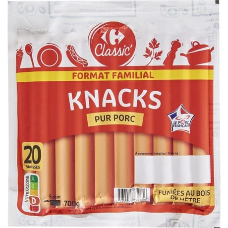Carrefour classic' 20 knacks pur porc 700g