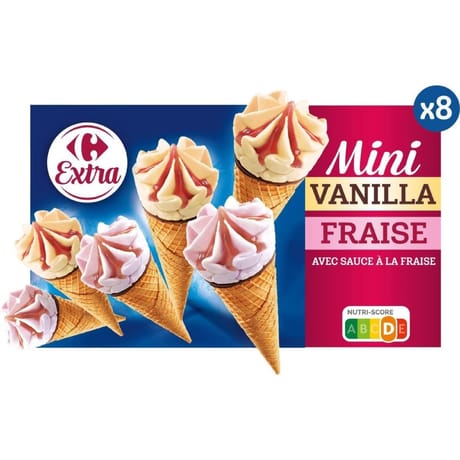 Carrefour extra 8 mini cônes vanille fraise 344g