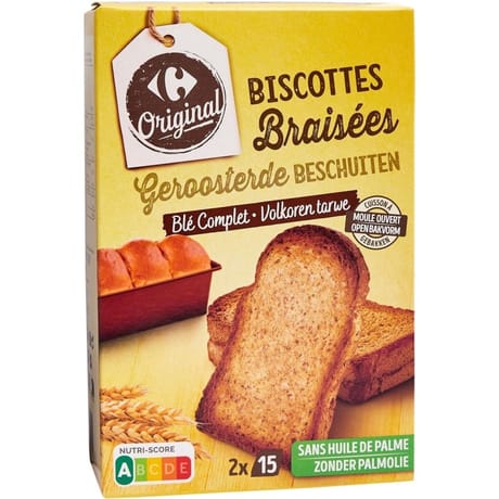 Carrefour original biscottes braisées blé complet x30 - 270g