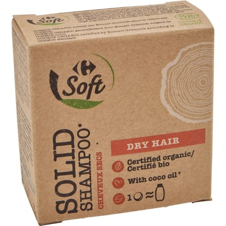 Carrefour soft green shampooing solide cheveux secs bio75g