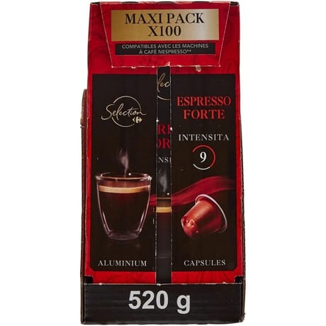 Carrefour selection café capsules espresso forte x100 - 520g