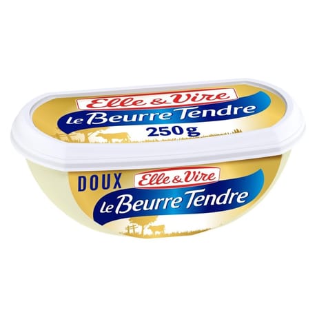 Elle & vire beurre tendre de normandie doux 82%mg barquette 250g