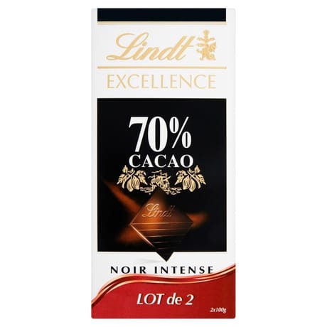 Lindt tablette excellence noir 70% 2x100-200g
