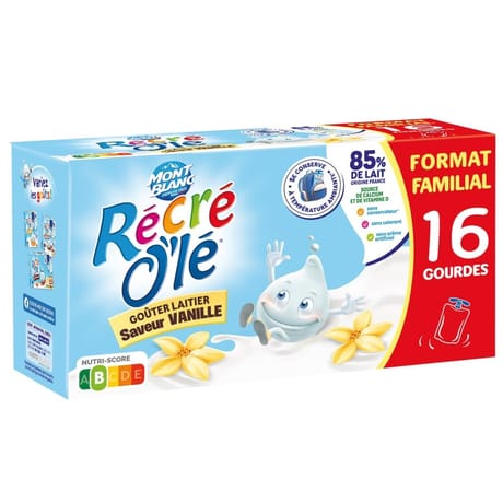 Recre o'le gouter laitier gourdes saveur vanille 16x85g- 1360g