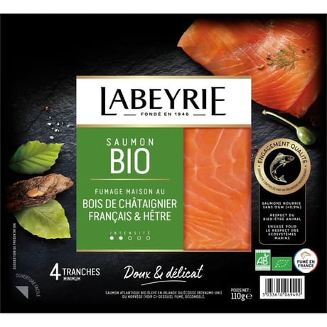 Labeyrie saumon Atlantique Bio fumé 4 tranches 110g