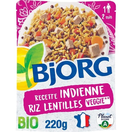 Bjorg riz lentilles à l'indienne bio doypack 220g