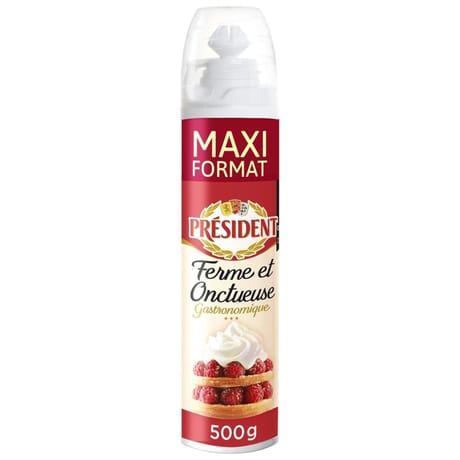 Président crème stérilisée uht sucrée aromatisée sous pression 500g maxi format
