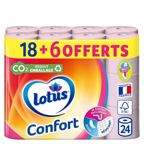 Lotus confort papier hygiénique 24 rouleaux (18+6) rose