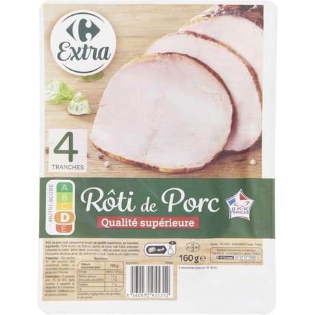 Carrefour Extra roti de porc qualité supérieur 4 tranches 160g