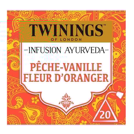 Twinings infusion ayurveda pêche-vanille fleur d'oranger 20 sachets 30g