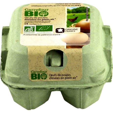 Carrefour bio 4 oeufs de poule élevées en plein air