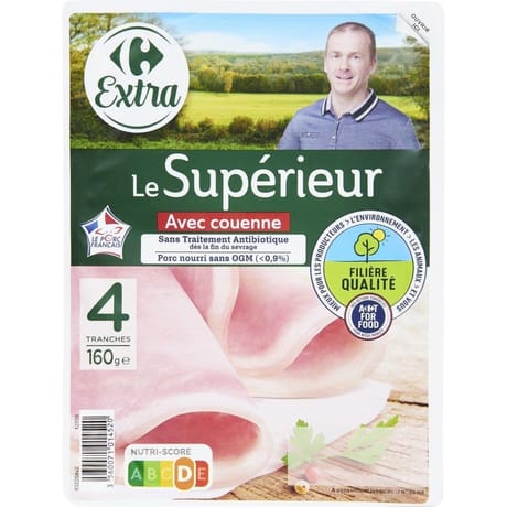 Carrefour extra jambon le supérieur avec couenne x4 160g