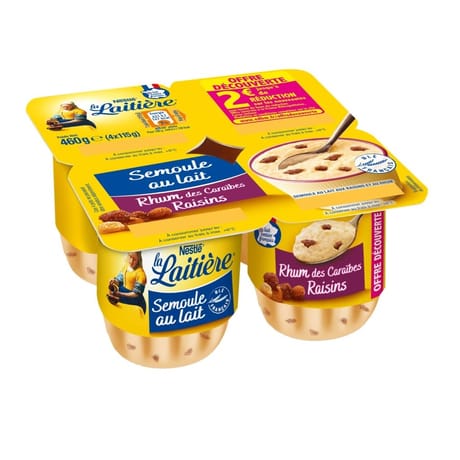 La laitière semoule au lait rhum raisins 4x115g