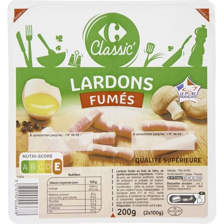 Carrefour classic' lardons fumés 2x100g
