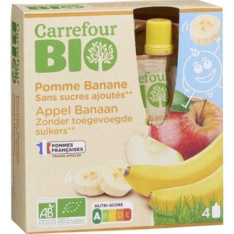 Carrefour bio compote pomme banane sans sucres ajoutés 4x90g