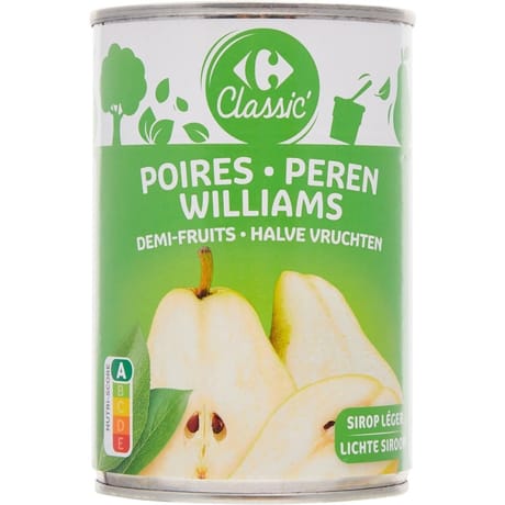 Carrefour fruits au sirop poires williams 225g