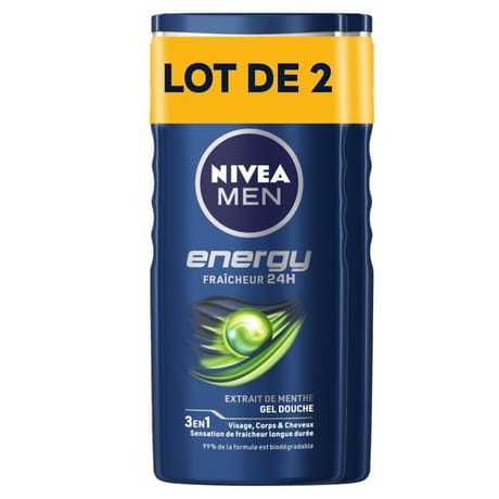 Nivea men energy gel douche 2x250ml