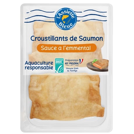 Assiette bleue papillotes brick saumon ASC sauce emmental lot de 2 - 200g