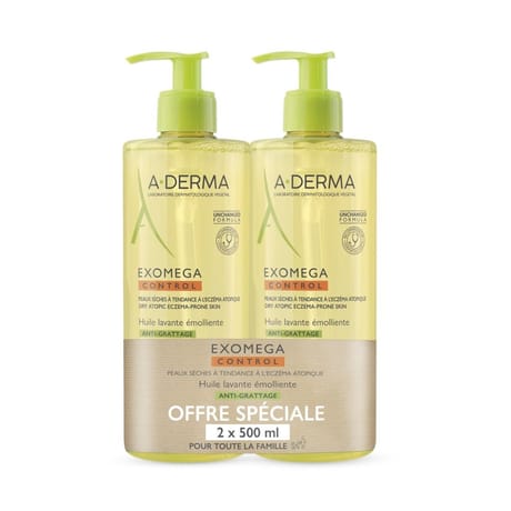 A-derma exomega control huile lavante emolliente duo 2x500ml