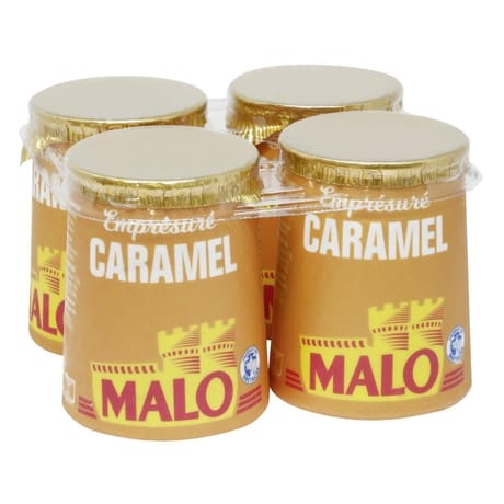 Malo lait pasteurisé emprésure sucré au caramel 4x125g