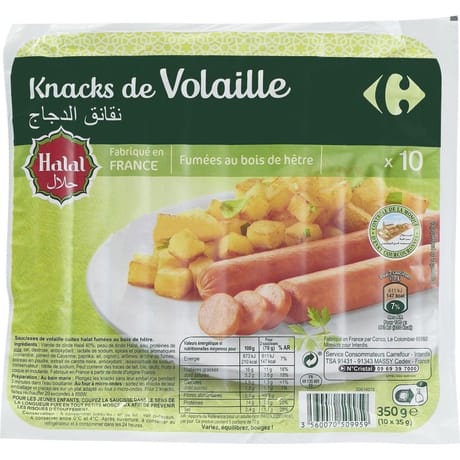 Carrefour sensation knacks de volaille halal x10 350g